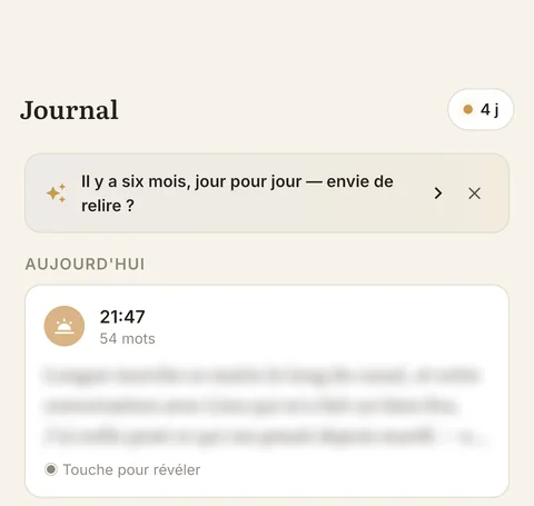 Timeline Aparté avec des aperçus floutés